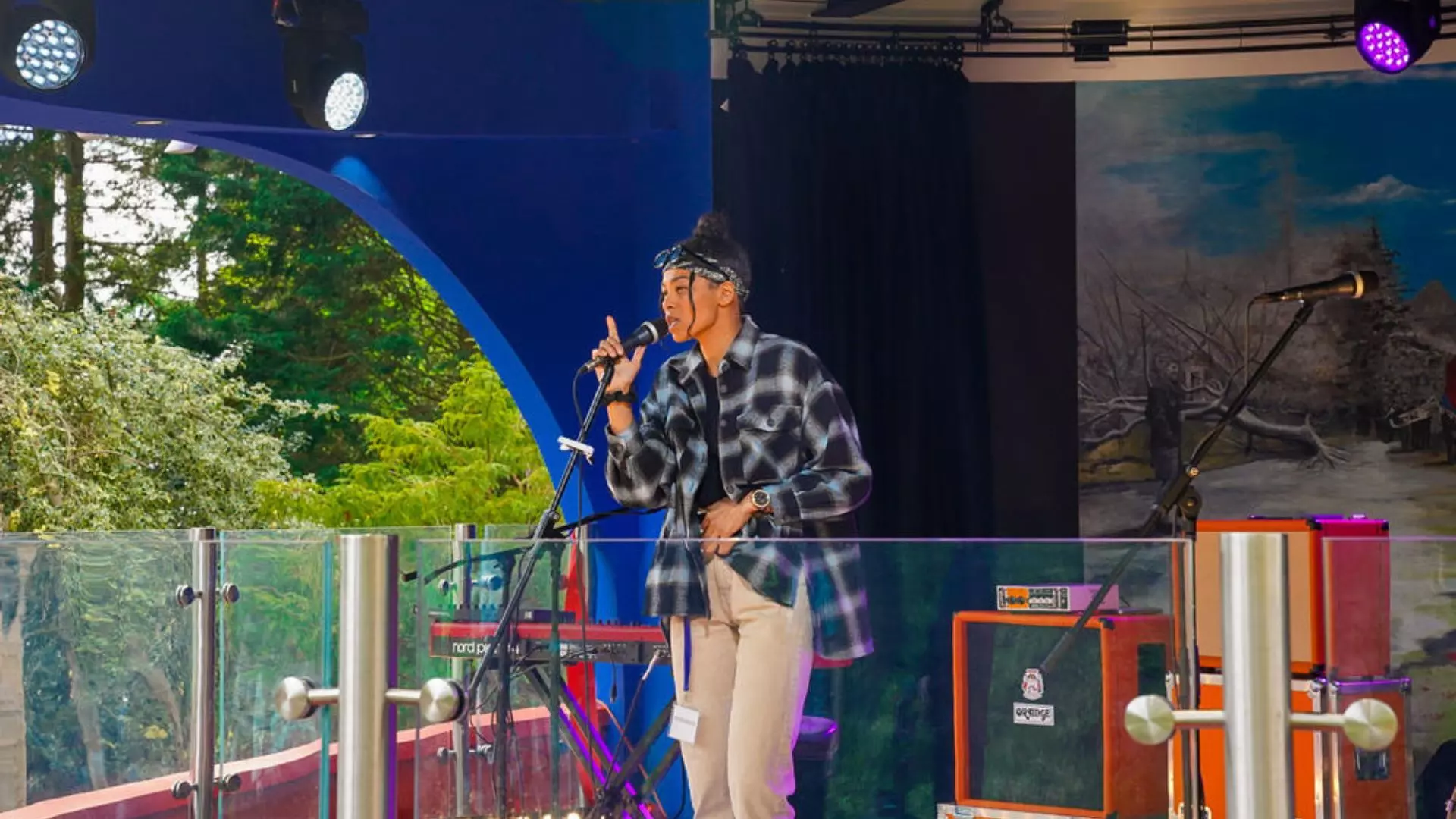 Brooke Combe performs at the opening of the bandstand at Strawberry Field in Liverpool