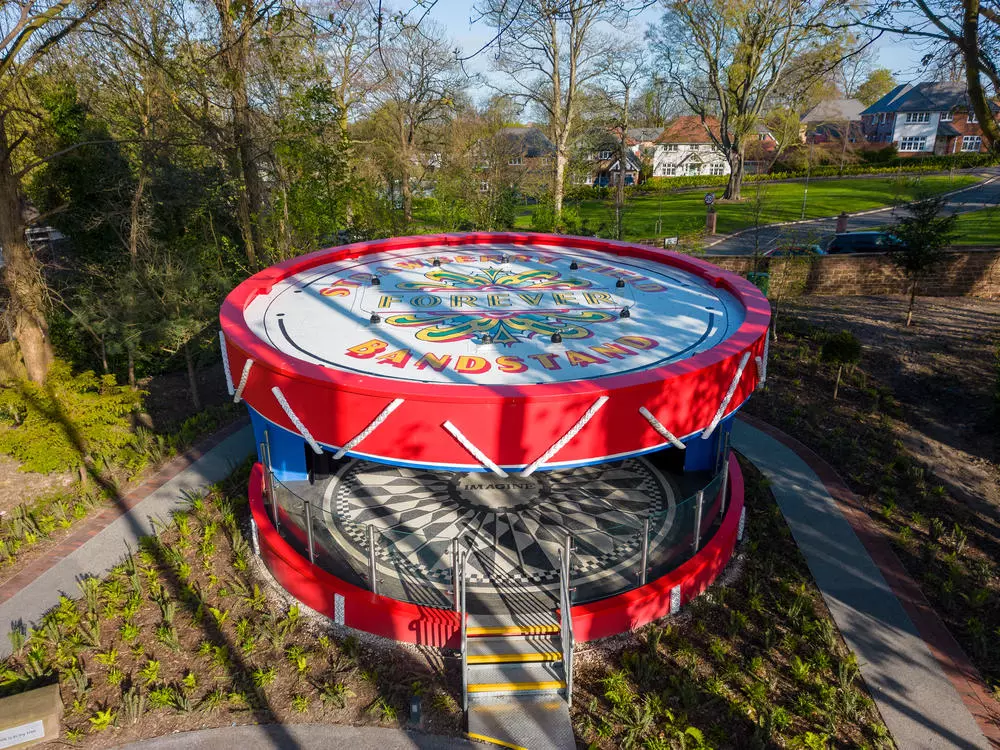 Aeriel View of Strawberry Field Bandstand based on Sgt. Pepper's Drum