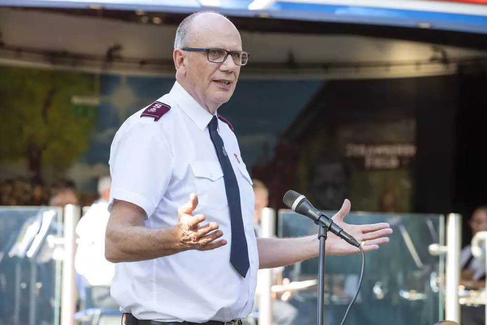 Commissioner Anthony Cotterill Territorial Commander of The Salvation Army UK and Ireland speaking at Strawberry Field Liverpool