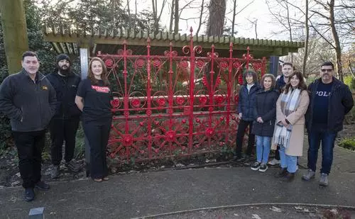 Leon and June's family with Adele Murphy and Peter Lavin at the Strawberry Field Gates