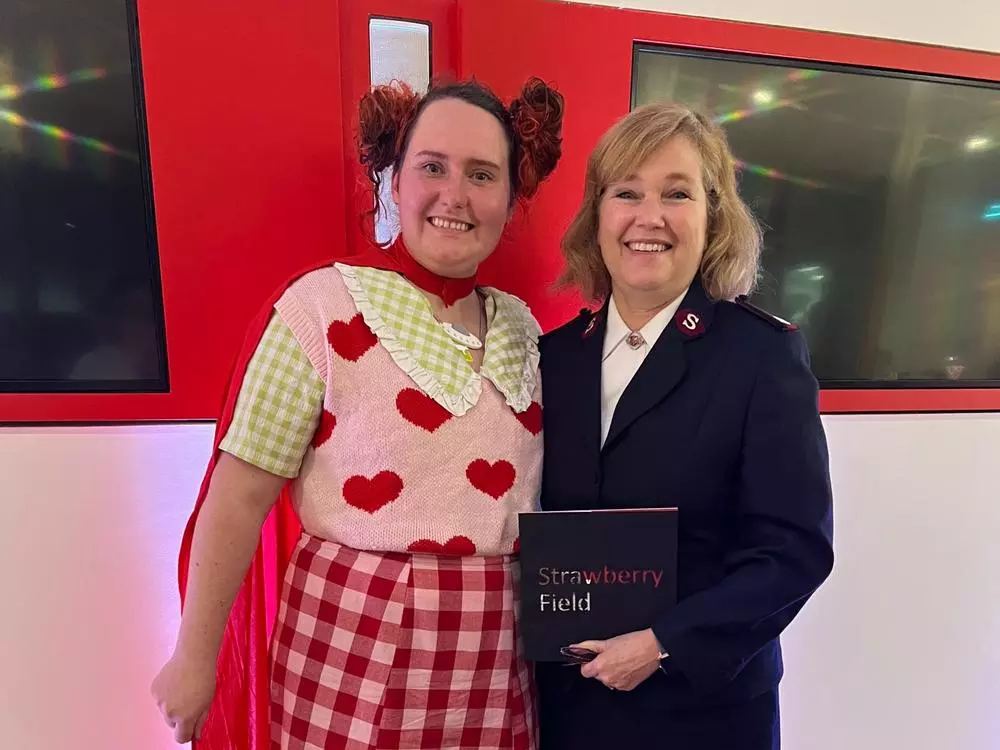 Great British Bake Off's Lizzie Acker with Strawberry Field's Kathy Versfeld