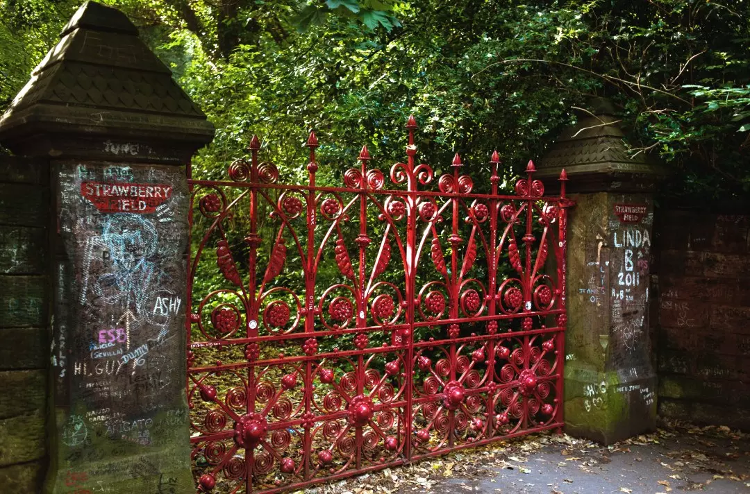 The iconic red gates at Strawberry Field in Liverpool