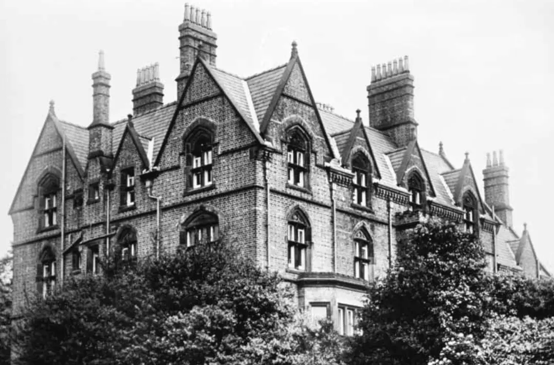 An old black and white picture of the original Victorian house which was Strawberry Field children's home.