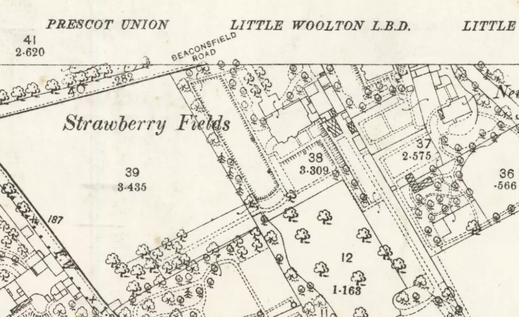 An OS map from 1891 showing 'Strawberry Fields'