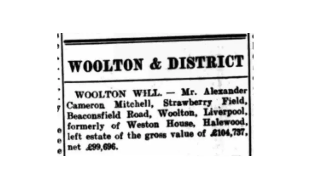 A newspaper clipping showing 'Strawberry Field' for sale