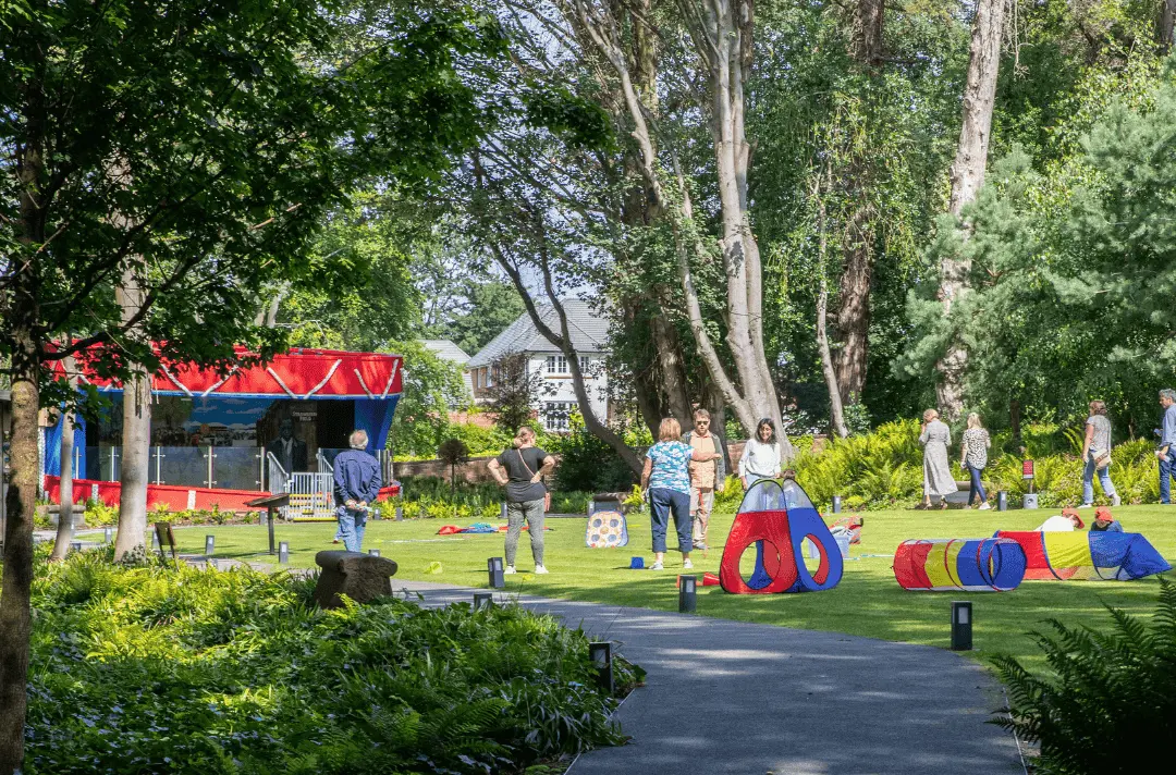 Toy and people on the Strawberry Field lawn