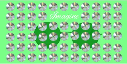Draft artwork for the Shine On! artwork. A green rectangle with 'Shine On' written in the middle and a painting of John Lennon's sunglasses.