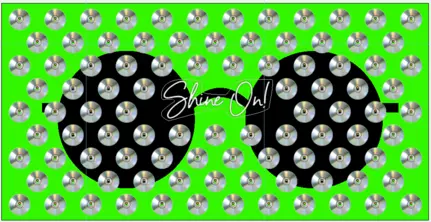 Draft artwork for the Shine On! artwork. A green rectangle with 'Shine On' written in the middle and a painting of John Lennon's sunglasses